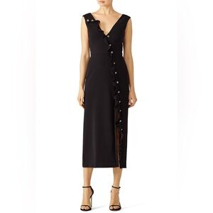 SALONI Marley Button-Embellished Ruffle Midi Dress in Black Size 2 Slit Elegant